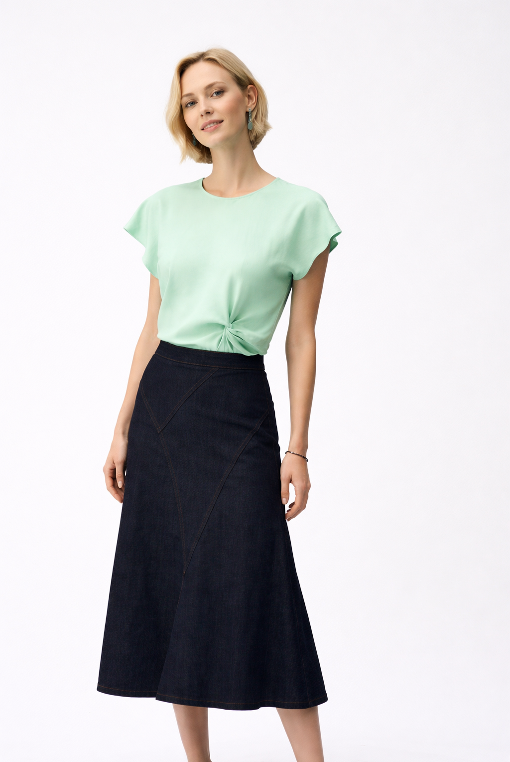 Jospeh Ribkoff Denim Flare Skirt With Exposed Zipper | Unique Apparel USA