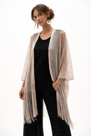 Joseph Ribkoff Woven Open Stitch Draped Cover-Up With Fringe-262973