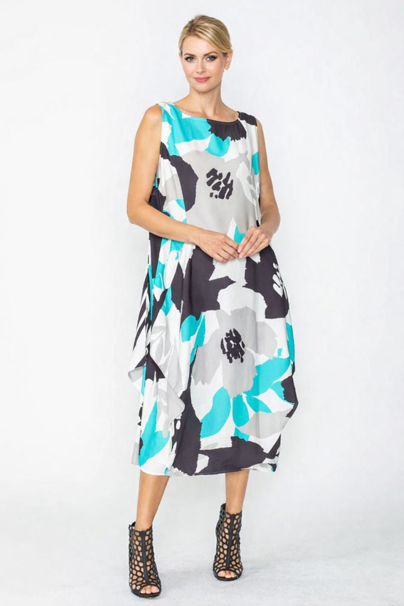 IC Collection Printed Dress With Stripe-7856D
