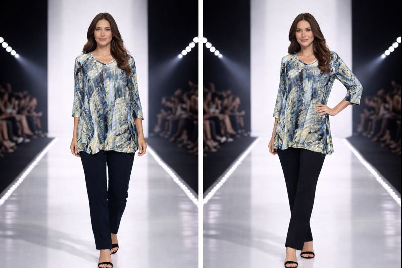 By JJ 3/4 Sleeve V-Neck Blouse- SF-204P-B