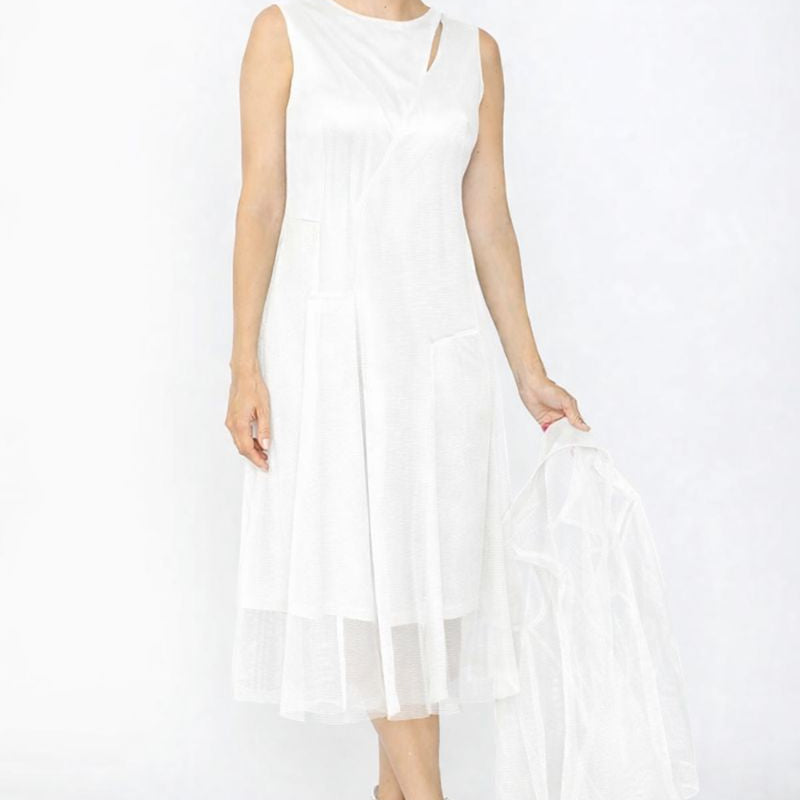 IC Collection Asymmetrical Cut Line Sleeveless Dress-7656D