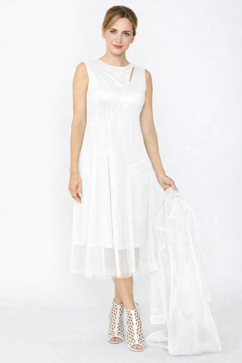 IC Collection Asymmetrical Cut Line Sleeveless Dress-7656D