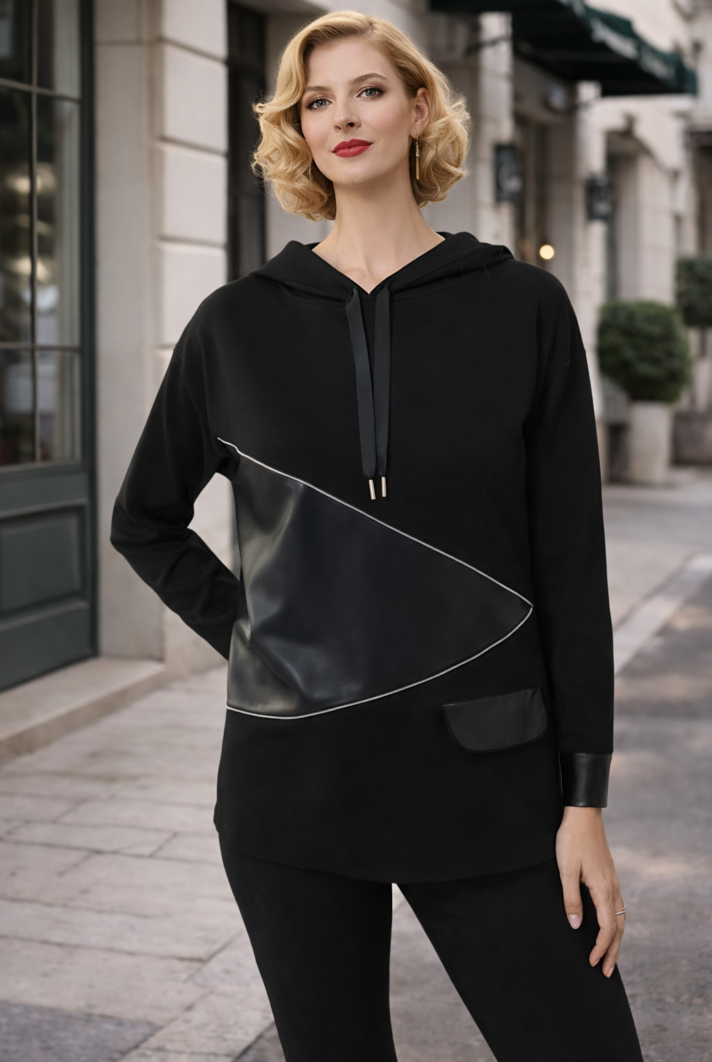 Joseph Ribkoff Faux Leather Hoodie | Unique Apparel USA