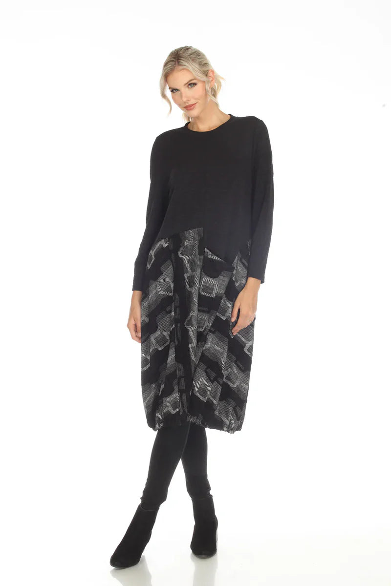 Moonlight Abstract Patch Balloon Dress – Black/Grey-3558