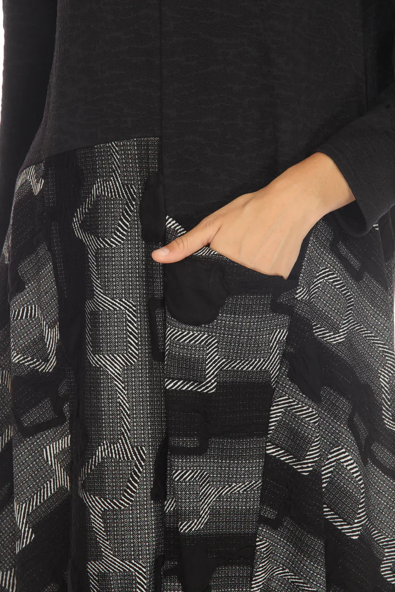 Moonlight Abstract Patch Balloon Dress – Black/Grey-3558