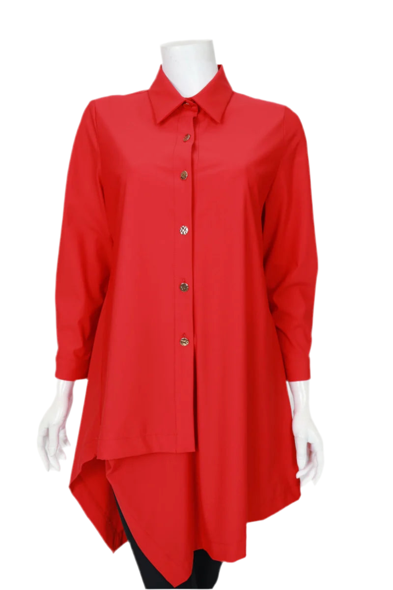 IC Collection Asymmetric Hem Shirt with Classic Collar-7513B-DUP