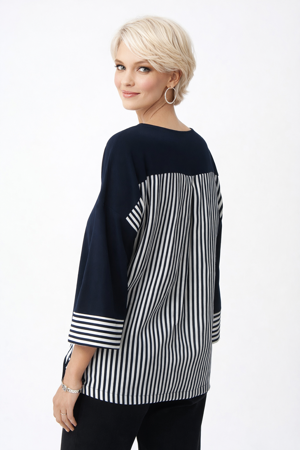 Joseph Ribkoff Silky Knit Stripe High-Low Top-261193