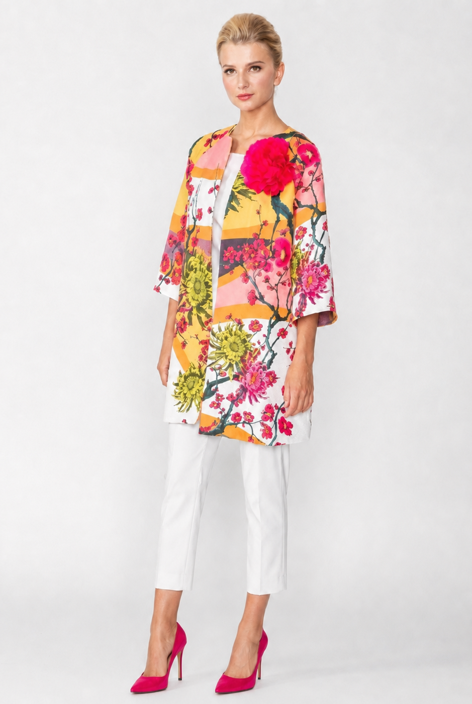 IC Collection Blossom Long Jacket With Detachable Flower-IC-6177J, view 4