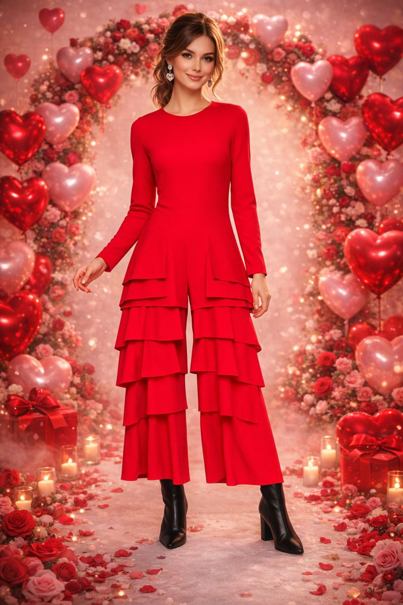 IC Collection Layered Ruffle Jumpsuit-7232JS