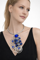 Jeff Lieb Blue Abstract Statement Necklace-22416