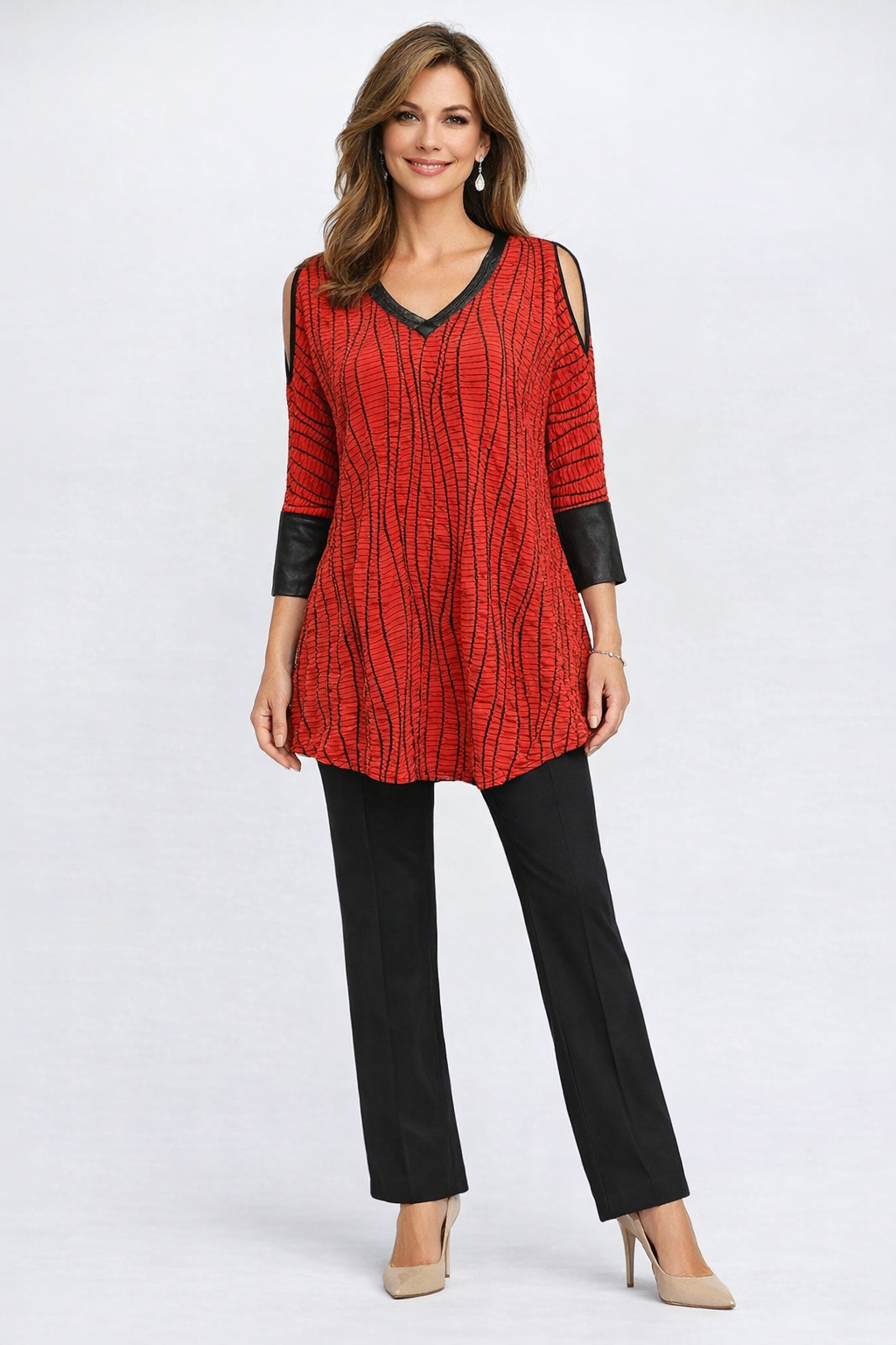 IC Collection V-Neck Open Shoulder Top-7860T