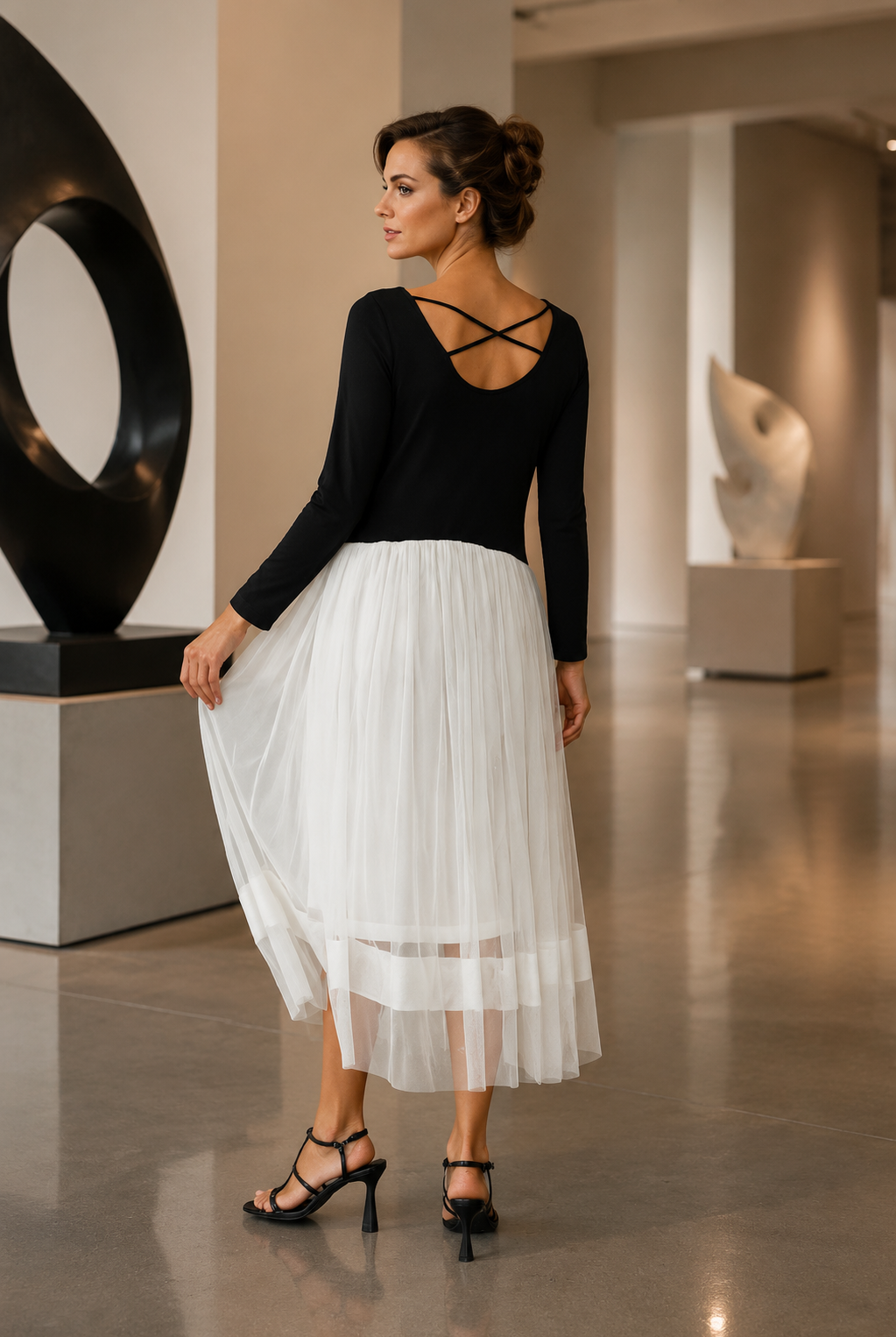 IC Collection Mesh Skirt Dress-IC-6446D, view 3