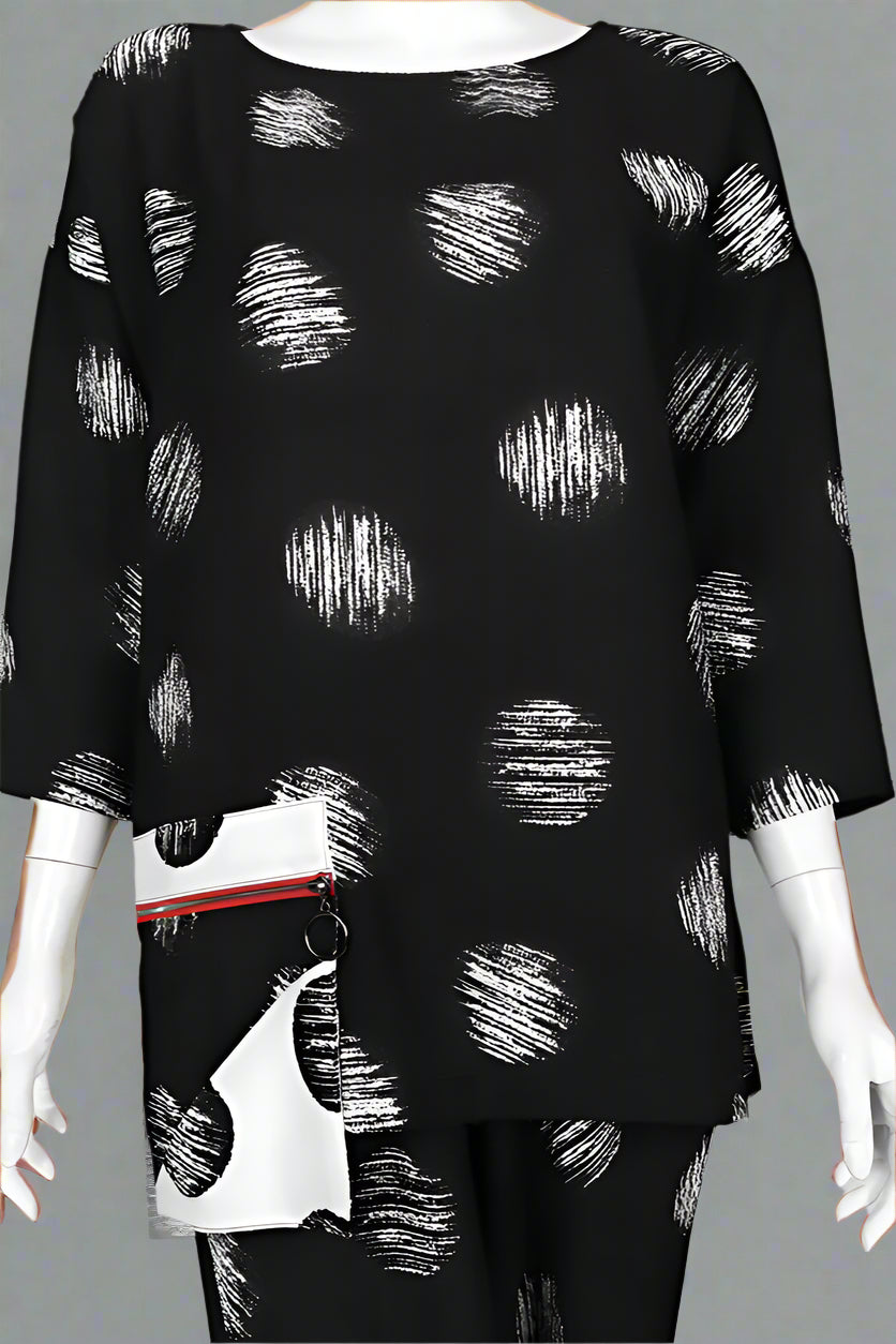 IC Collection Scratched Polka Dot Boxy Top-IC-4833T