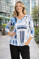 Jess & Jane Printed Burnout V-Neck Top-46-2207-ROXIE