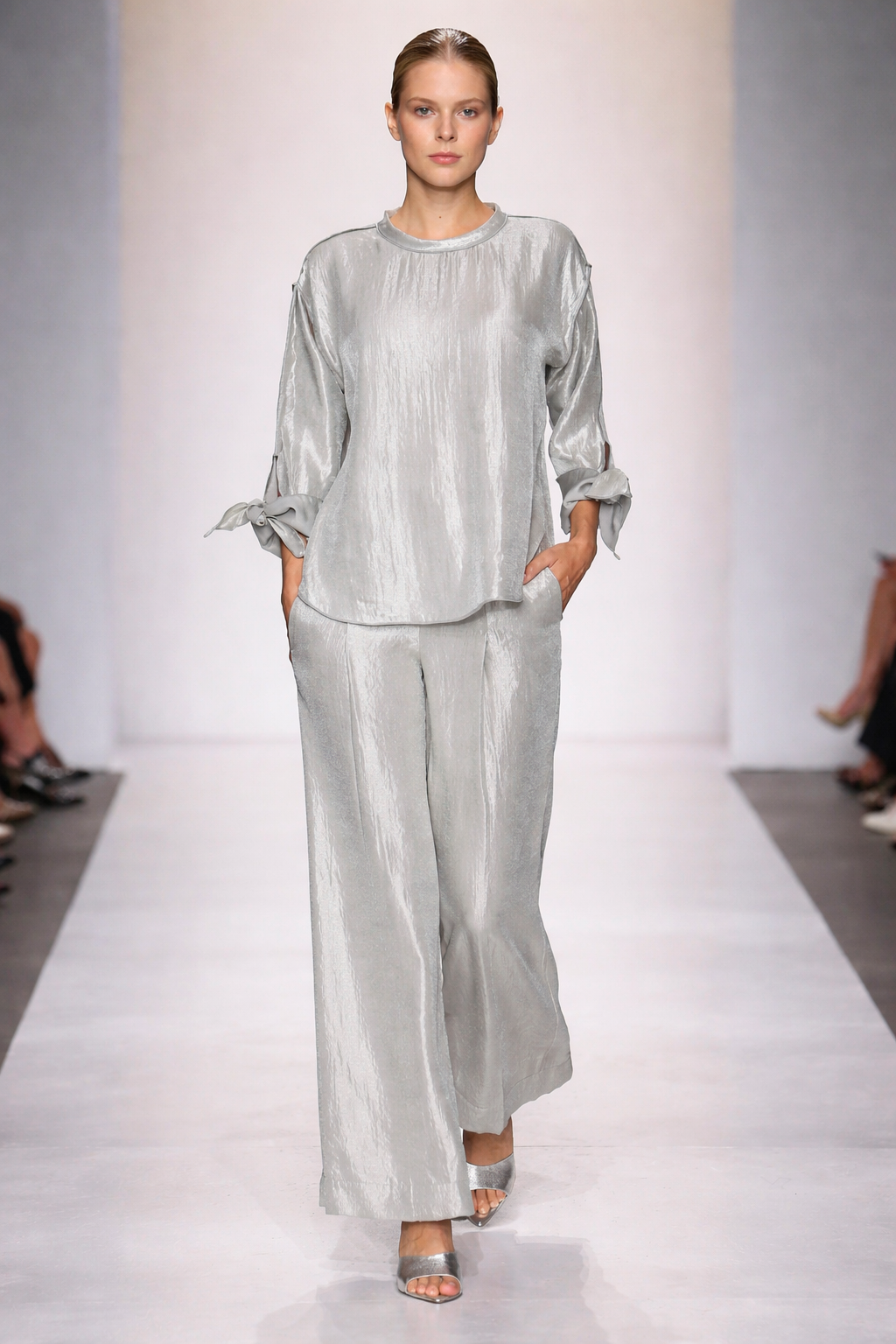 IC Collection Shimmer Tie-Sleeve Boxy Top-7648T