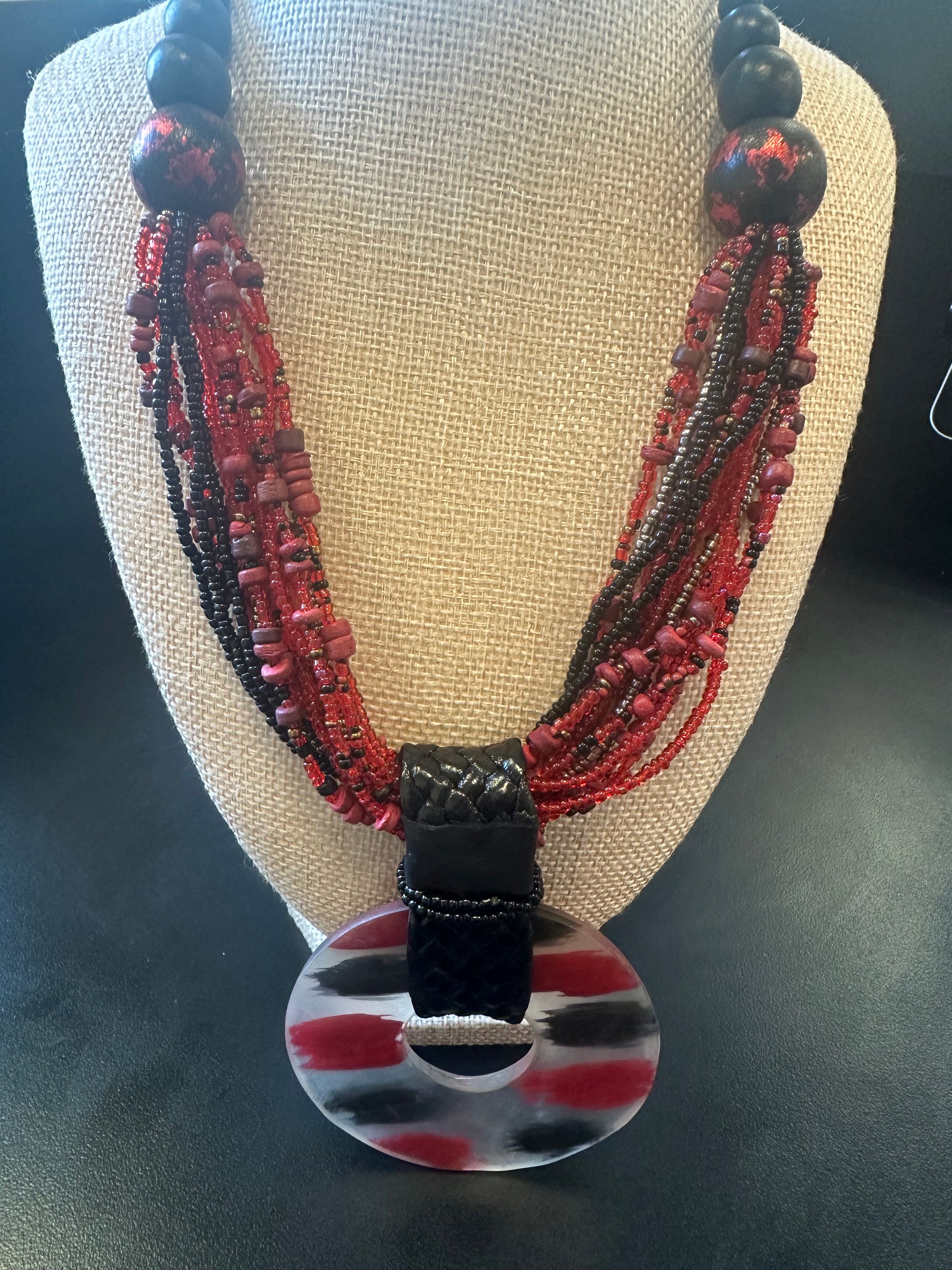 Alisha D Red Beads and Disc Necklace-NT246A