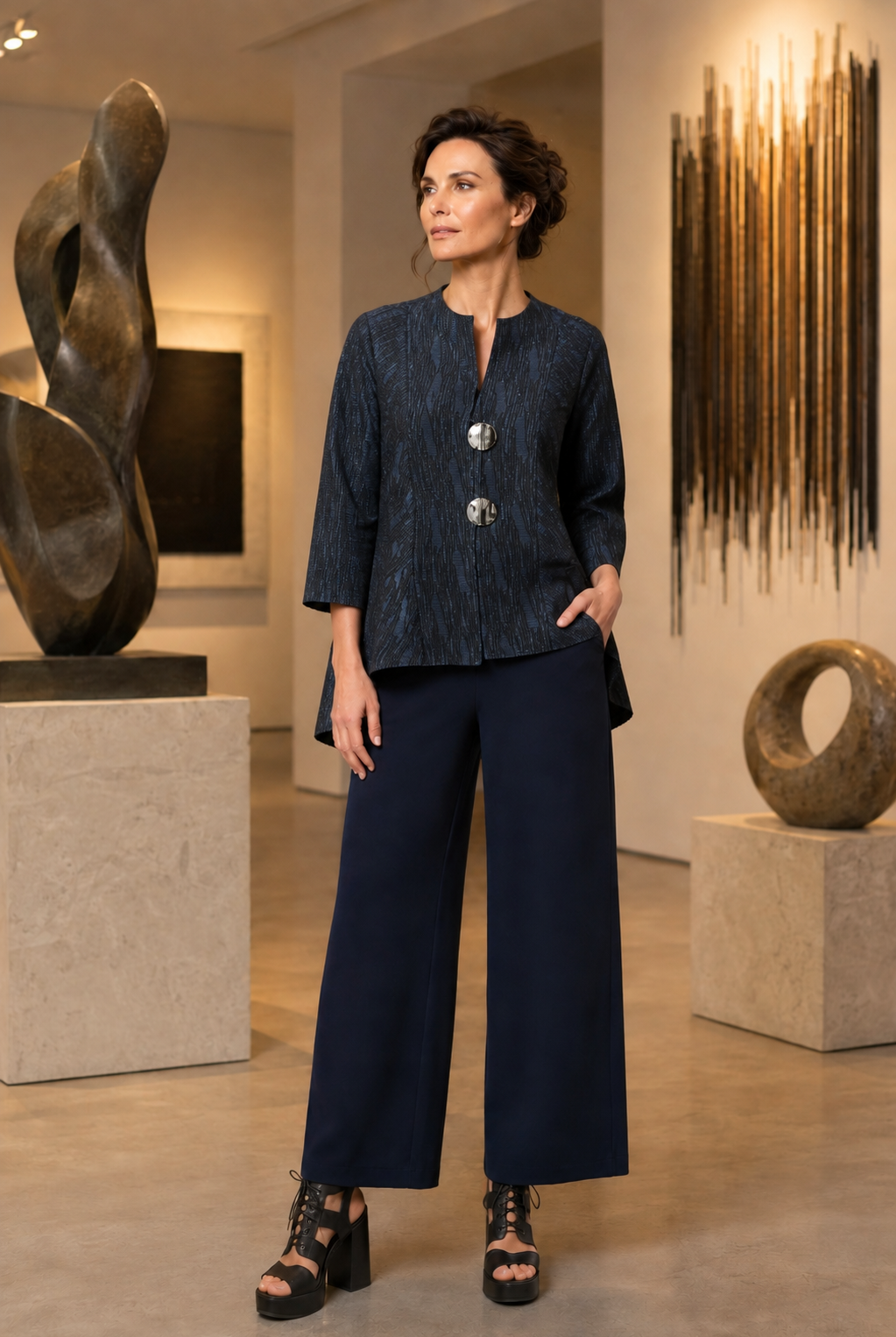 Joseph Ribkoff Signature | Foil-Textured Jacquard Trapeze Jacket-263725, view 2