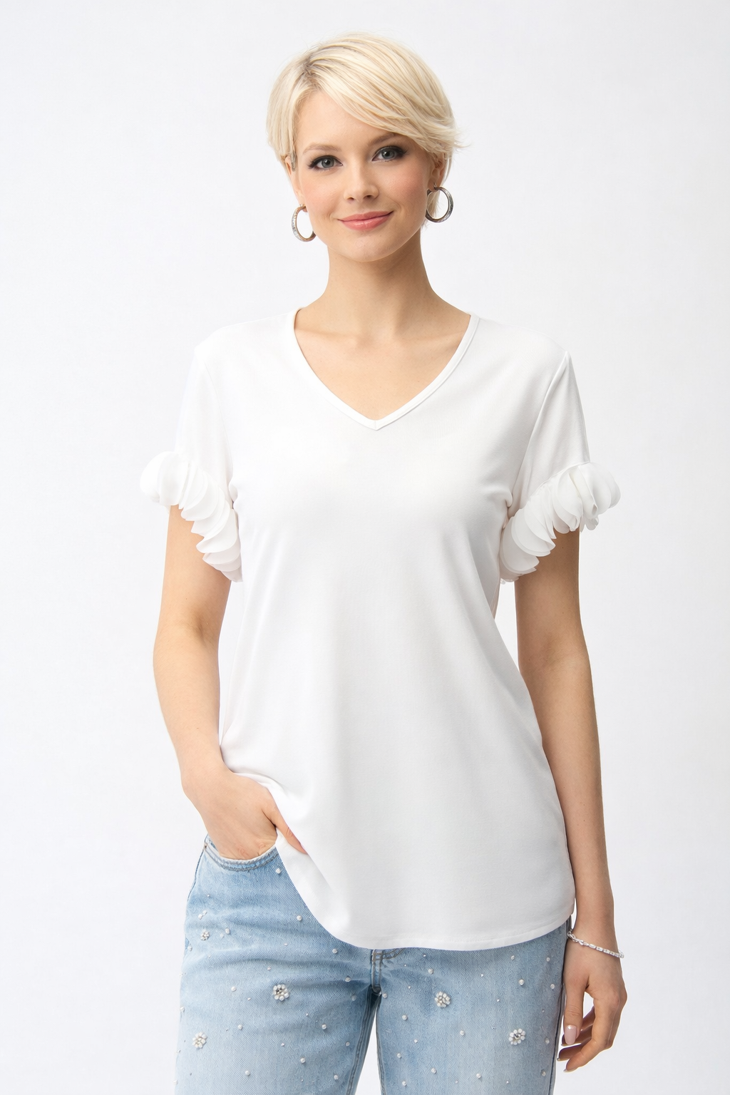 Joseph Ribkoff Fitted Top with Chiffon Sleeve-261201