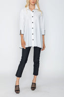 IC Collection White Trim Blouse-IC-5661B