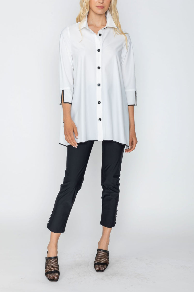 IC Collection White Trim Blouse-IC-5661B