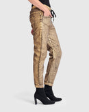 ALEMBIKA Metallic Boyfriend Jogger Jeans, Gold-AP623G