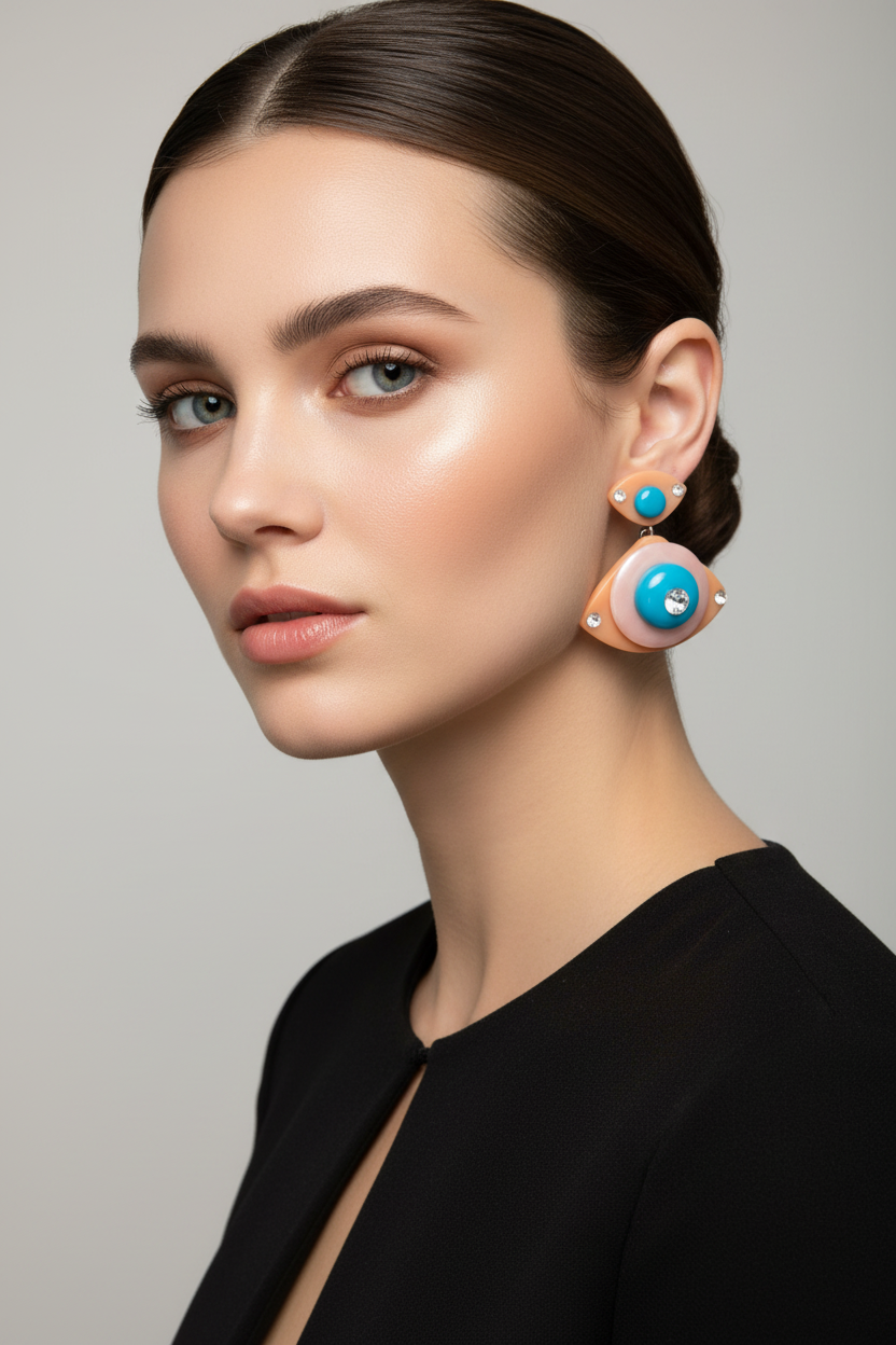 Jeff Lieb Colorblock Evil Eye Statement Earrings-0088