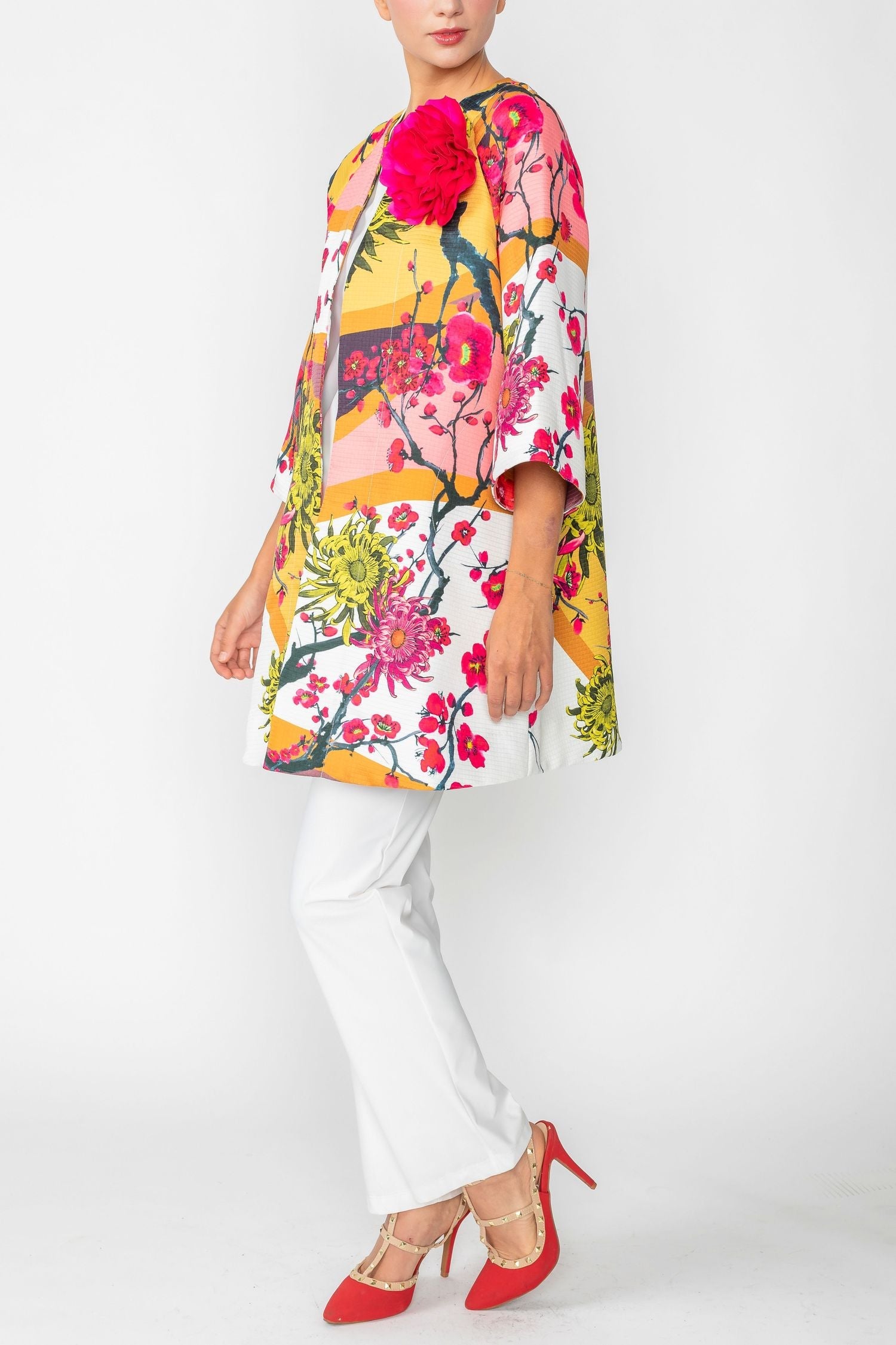 IC Collection Blossom Long Jacket With Detachable Flower-IC-6177J