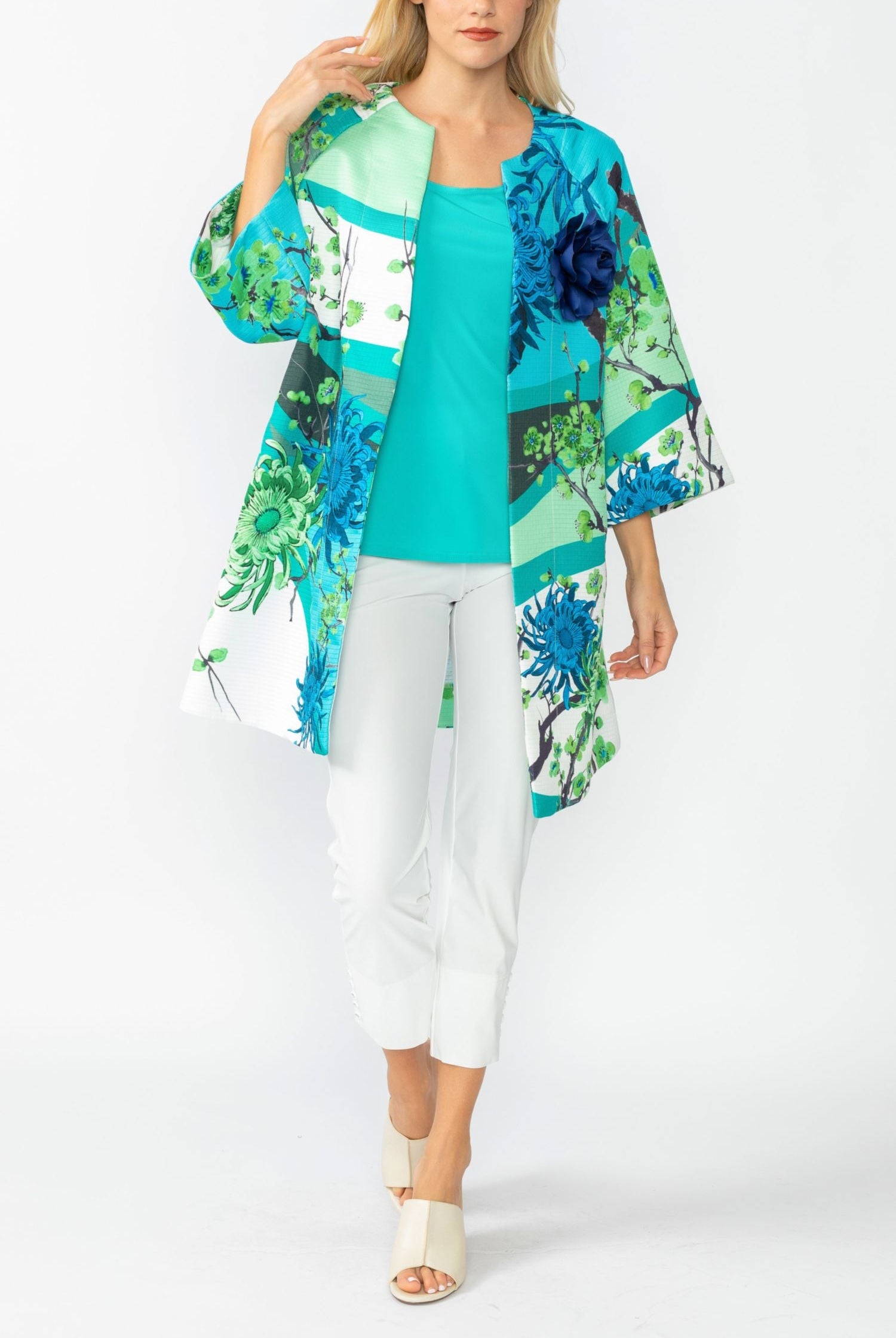 IC Collection Blossom Long Jacket With Detachable Flower | Unique Apparel USA