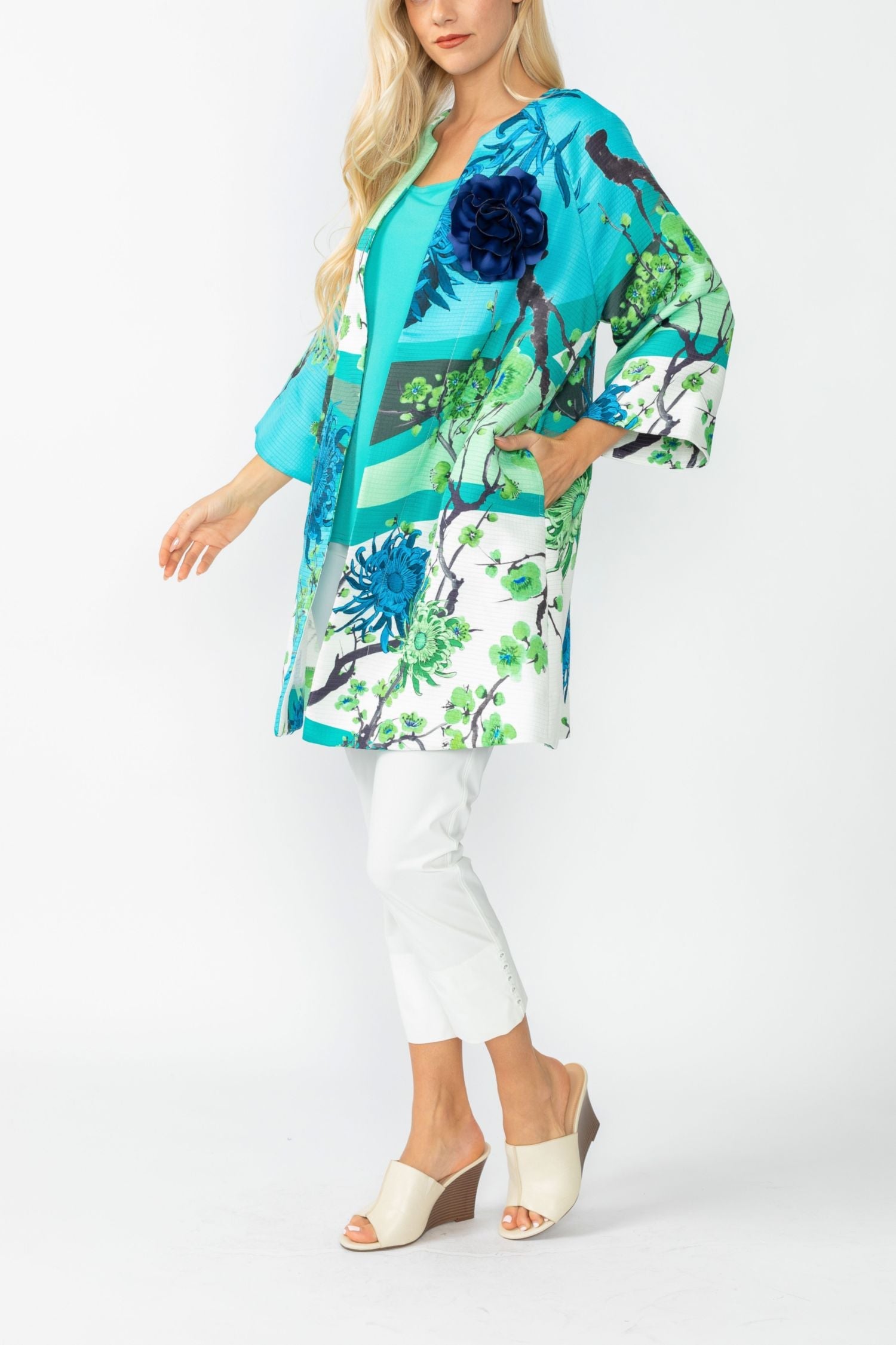 IC Collection Blossom Long Jacket With Detachable Flower-IC-6177J