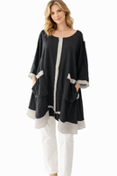 Tara vao Contrast Trim Button-Front Tunic with Pockets | Women's Designer Top