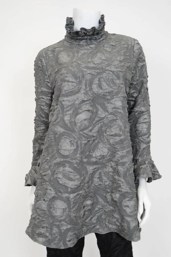 IC Collection Ruffle Collar Embossed Top-IC-6402T