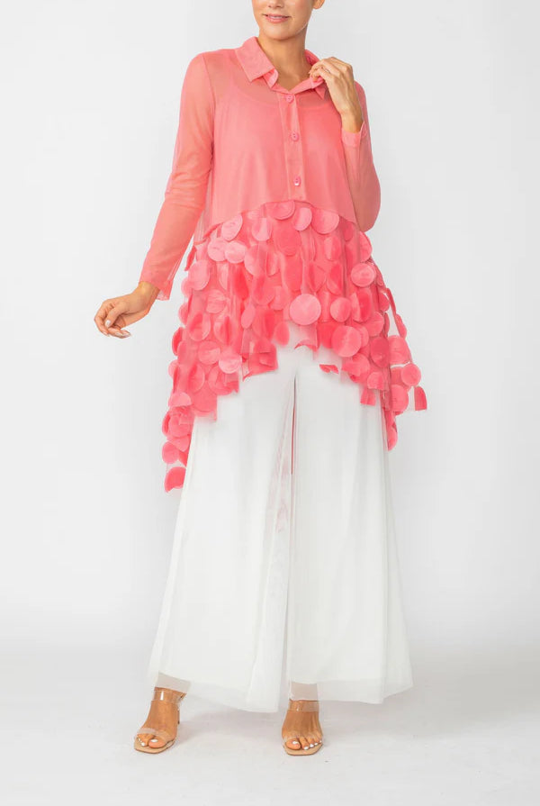 Ruffle High and Low Mesh Blouse 6471T-DUP | Unique Apparel USA