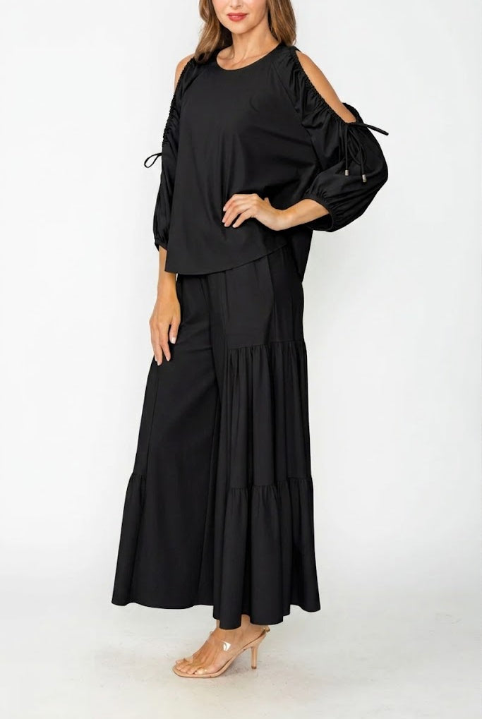 IC Collection Tie-Sleeve Cold Shoulder Dolman Top-7637T, view 3