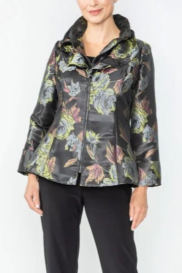 IC Collection Dark Floral Zip Front Jacket | Unique Apparel USA