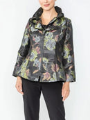 IC Collection Dark Floral Zip Front Jacket-IC-6637J