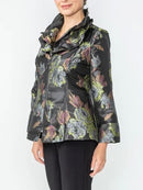 IC Collection Dark Floral Zip Front Jacket-IC-6637J
