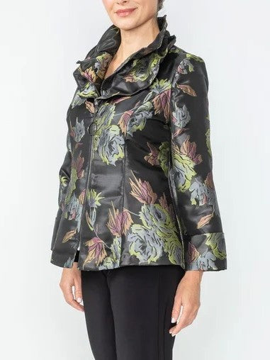 IC Collection Dark Floral Zip Front Jacket-IC-6637J