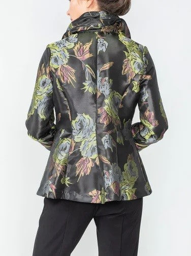 IC Collection Dark Floral Zip Front Jacket-IC-6637J