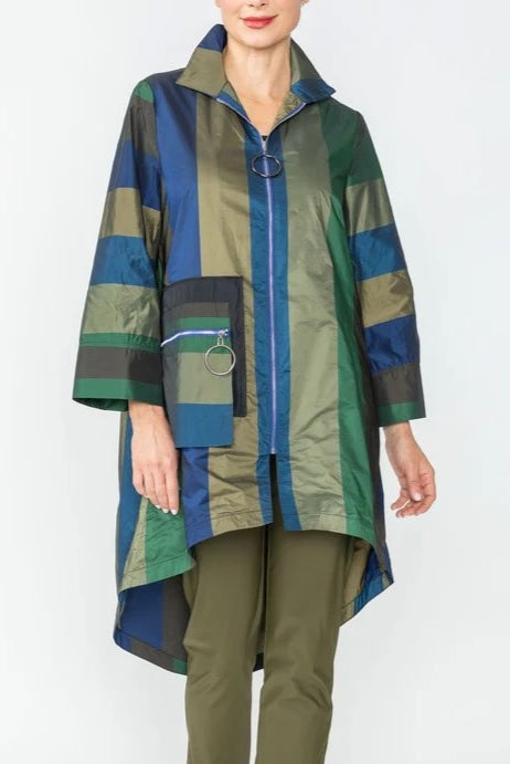 IC Collection Color Block High Low Zip Up Blouse | Unique Apparel USA