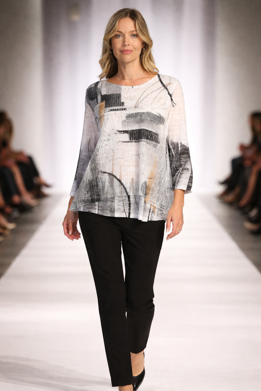 Jess & Jane Bouclé Mesh Contrast Tunic-BC4-2199-TANGO