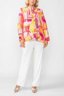 Abstract One Button Pink Jacket 6854J