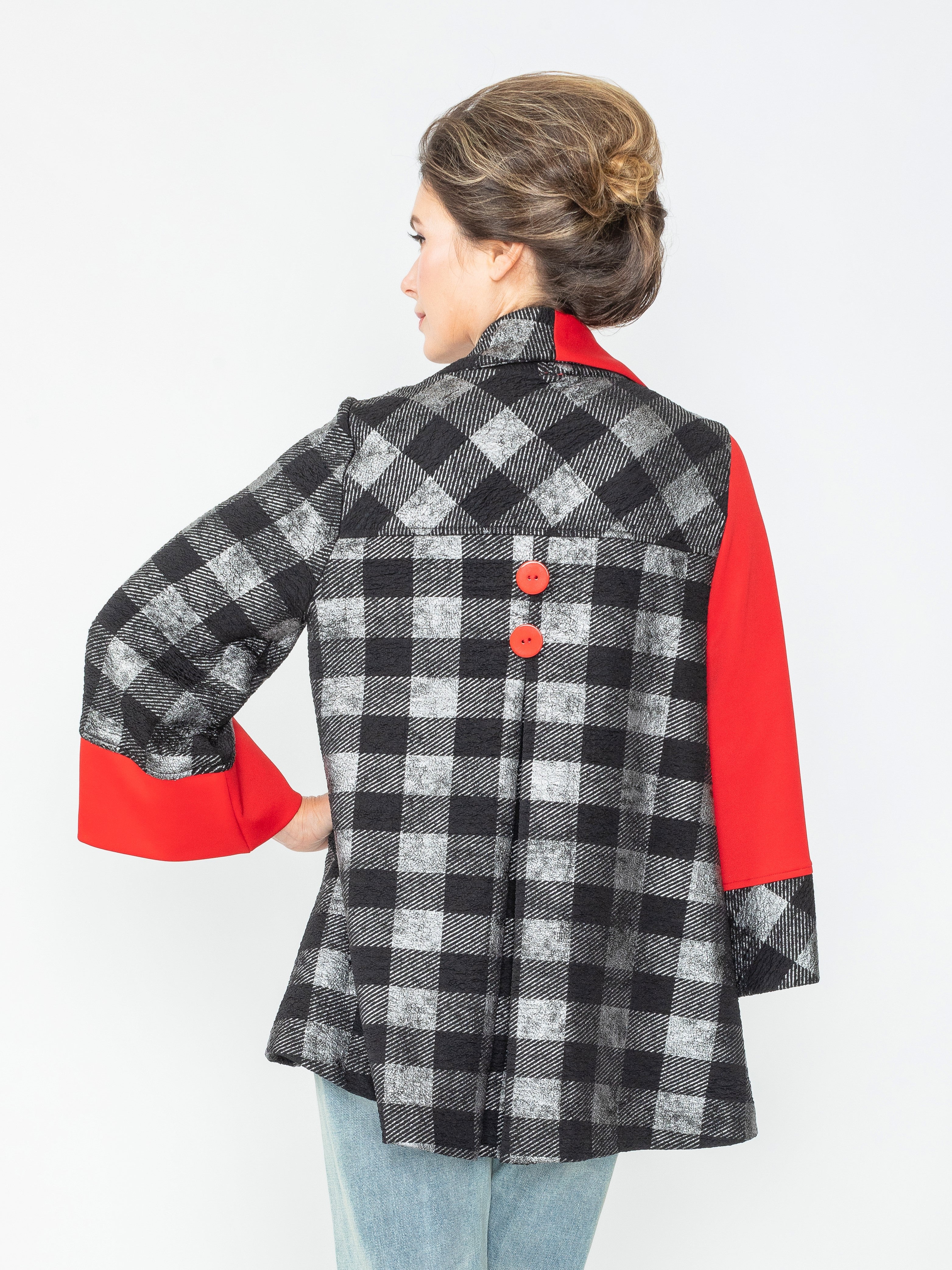 IC Collection Wide Sleeve Plaid Jacket-IC-6913J