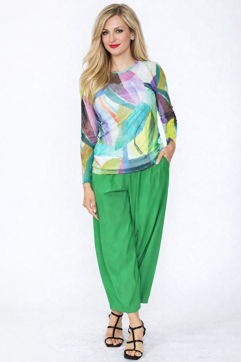 IC Collection Round Neck Long Sleeve Mesh Top-7673T