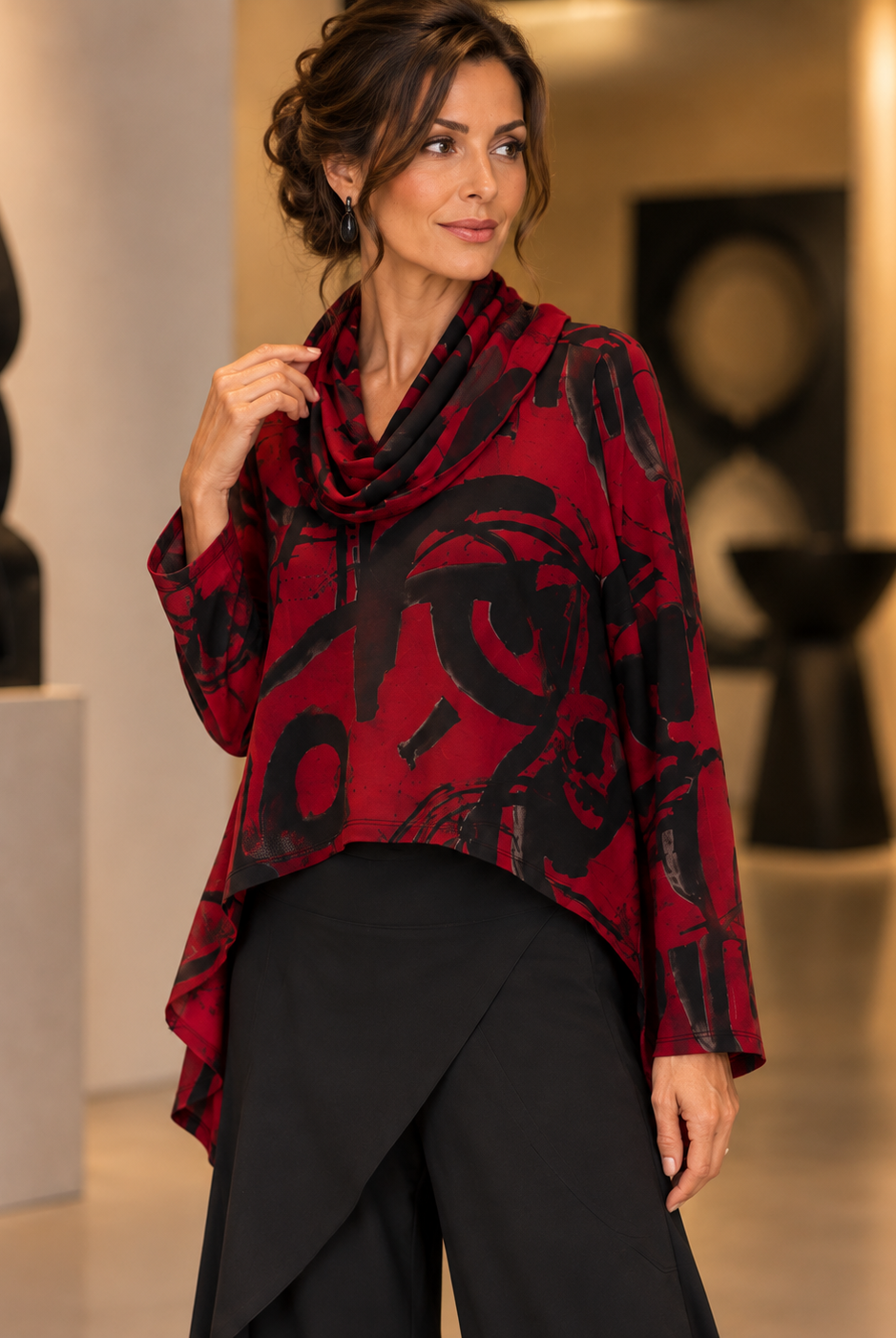By JJ Abstract Cowl-Neck Topper-IP-406