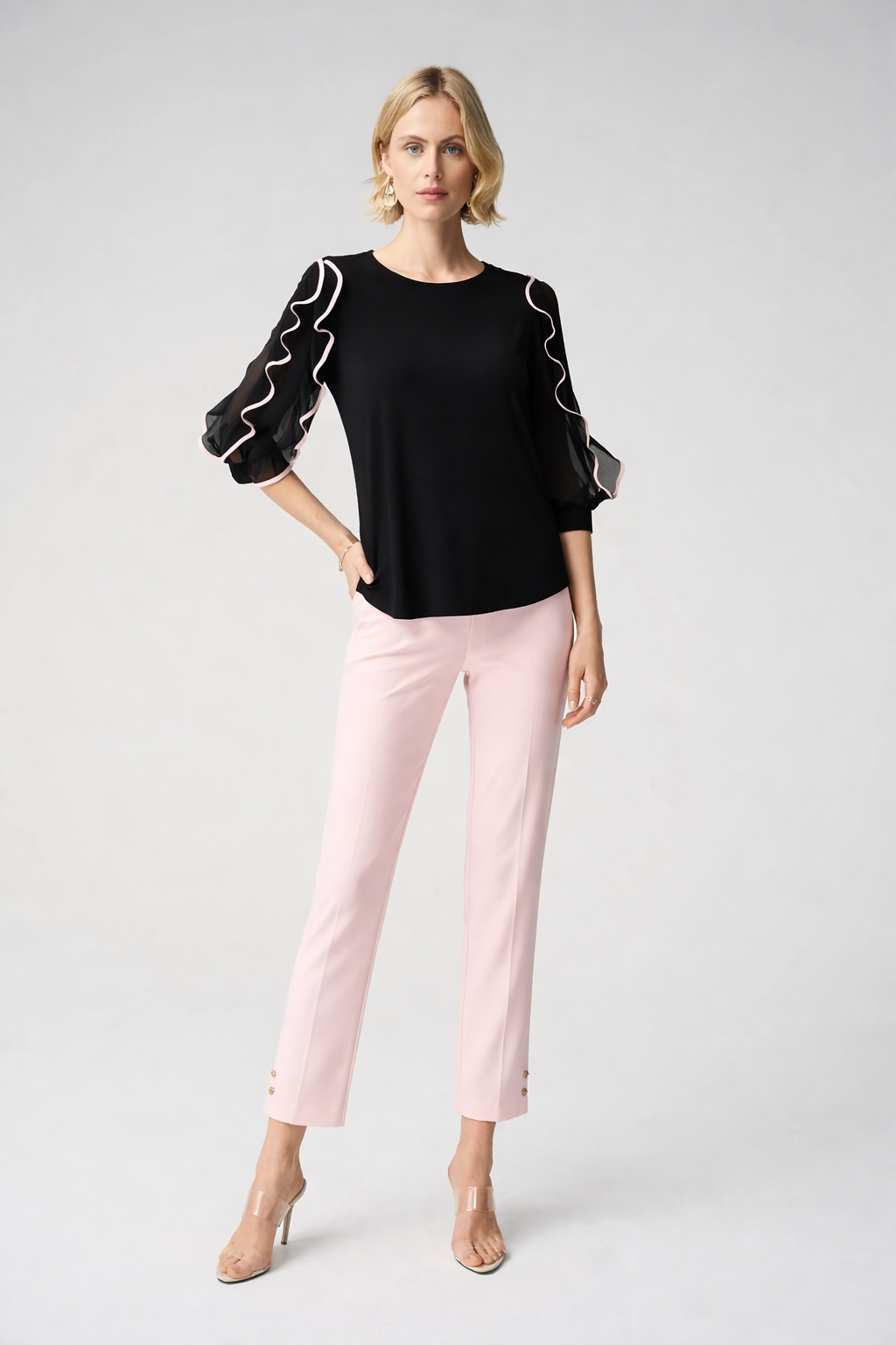 Joseph Ribkoff Silky Knit Crop Pull-On Pants With Gold Buttons - 261254