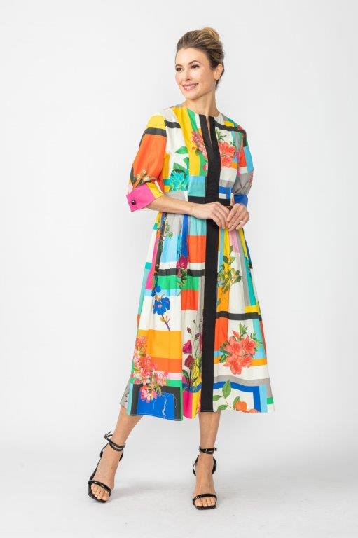 Floral Print Gathered Dress-7005D