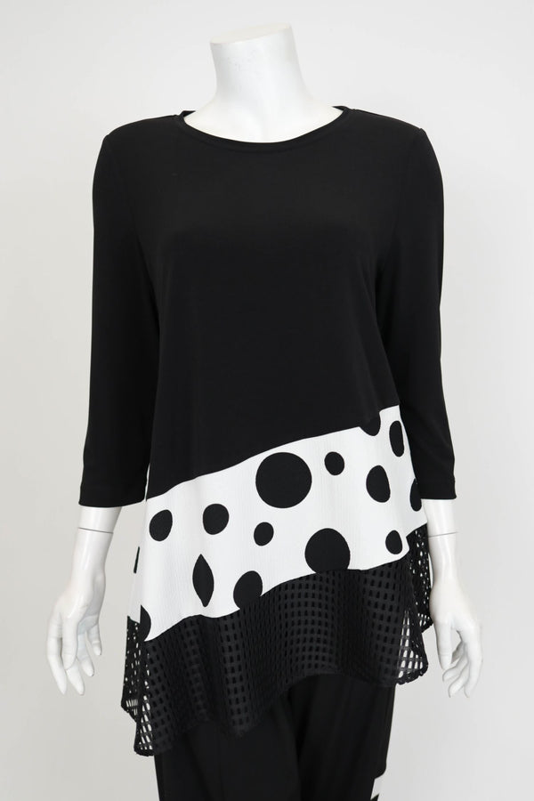 Asymmetrical Polka Dot Contrast Top 7025T-BLACK