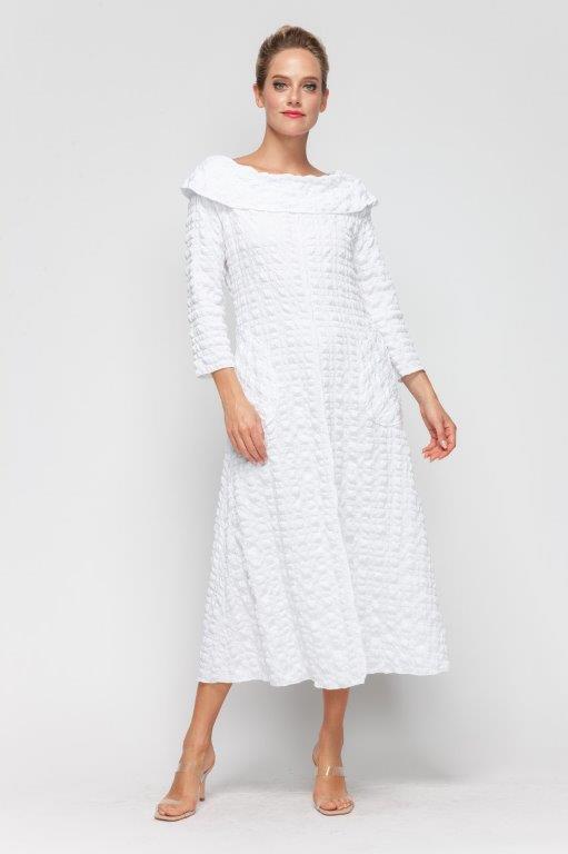 IC Collection Puckered Off Shoulder Dress-7090D