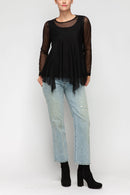 IC Collection  Mesh Detail Asymmetric Hem Top-IC-7105T