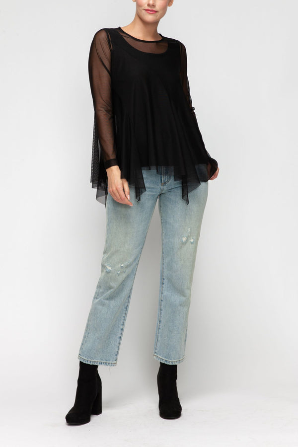 IC Collection  Mesh Detail Asymmetric Hem Top-IC-7105T